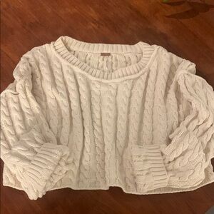 Free People Cream Cable Knit Crew Neck Sweater